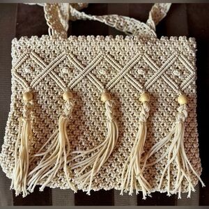 Elegant Cream Macramé Shoulder Bag